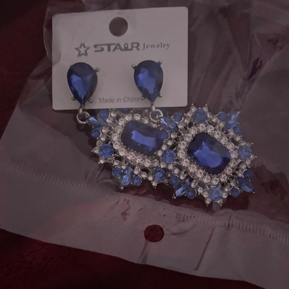 Blue and Silver Crystal Earrings - Picture 2 of 9